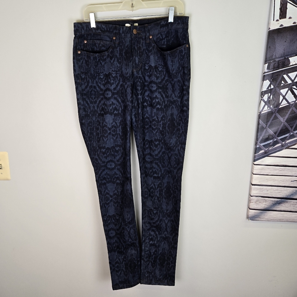 Eileen Fisher Blue on Blue Ikat Print Organic Denim Skinny Jeans Women's *read